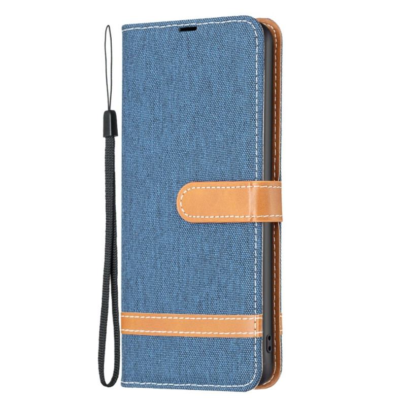 Capa Flip Para Xiaomi 13 Pro De Cordão Correia Efeito Tecido E Couro