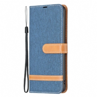 Capa Flip Para Xiaomi 13 Pro De Cordão Correia Efeito Tecido E Couro