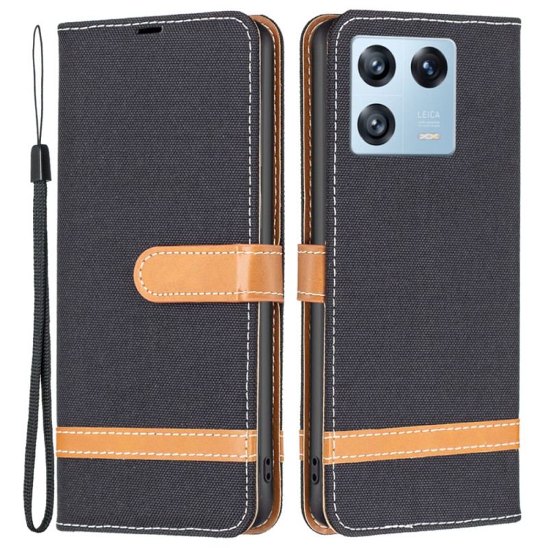 Capa Flip Para Xiaomi 13 Pro De Cordão Correia Efeito Tecido E Couro