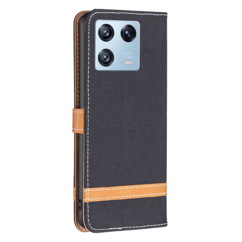 Capa Flip Para Xiaomi 13 Pro De Cordão Correia Efeito Tecido E Couro