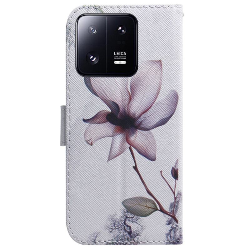 Capa Flip Para Xiaomi 13 Pro De Cordão Flor De Rosa Com Tiras