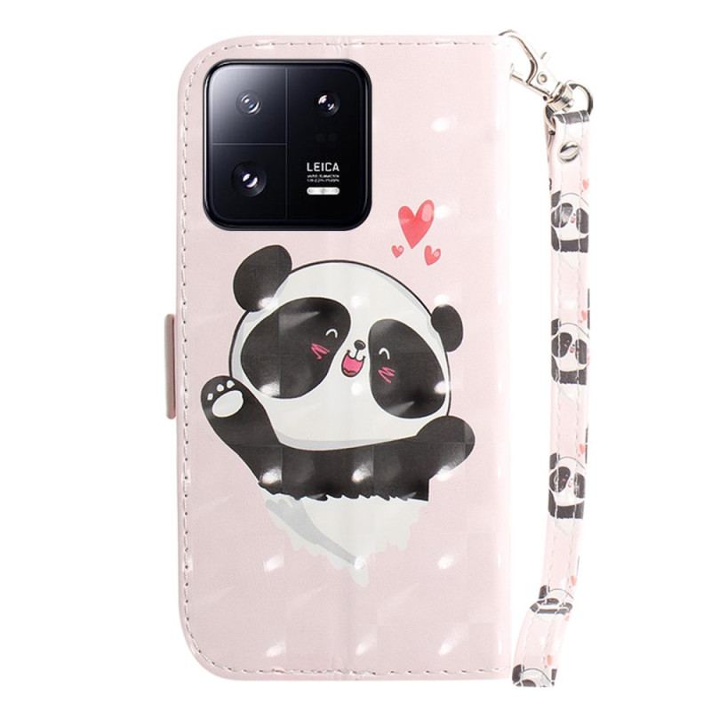 Capa Flip Para Xiaomi 13 Pro De Cordão Panda Love Com Cordão