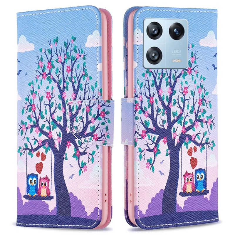 Capa Flip Para Xiaomi 13 Pro Corujas No Balanço