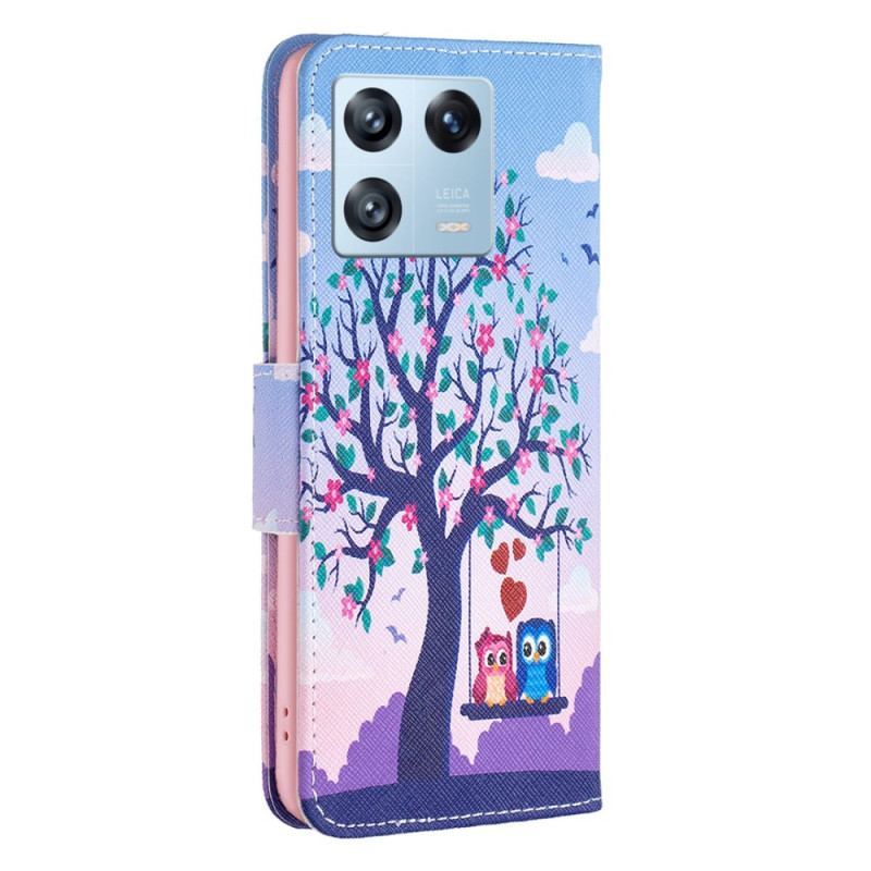 Capa Flip Para Xiaomi 13 Pro Corujas No Balanço