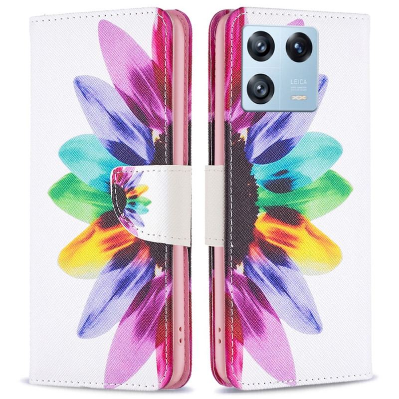 Capa Flip Para Xiaomi 13 Pro Flor Aquarela