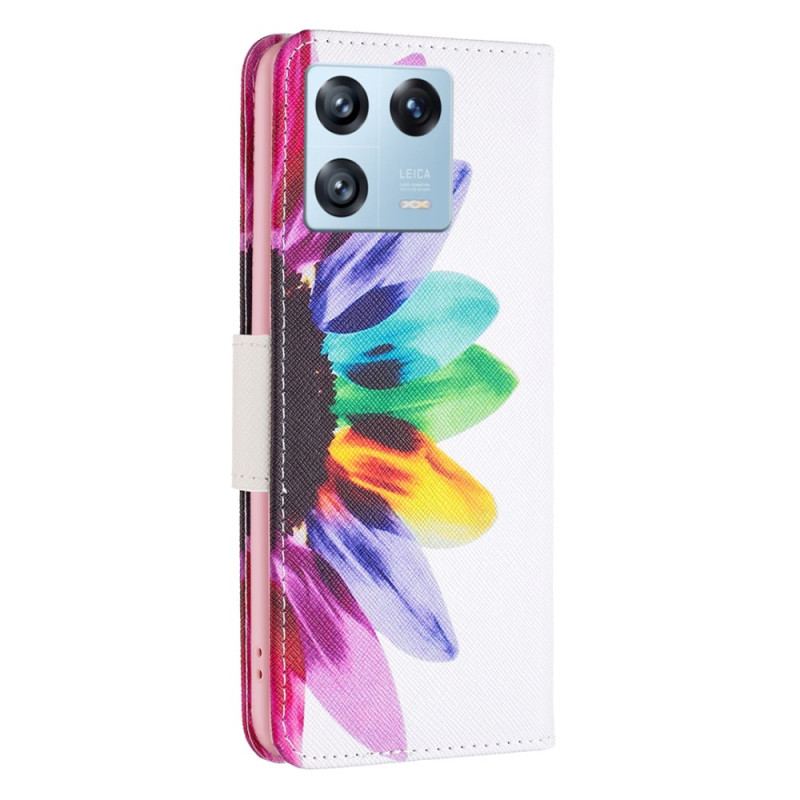 Capa Flip Para Xiaomi 13 Pro Flor Aquarela