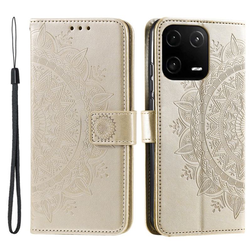 Capa Flip Para Xiaomi 13 Pro Mandala Sol Com Cordão