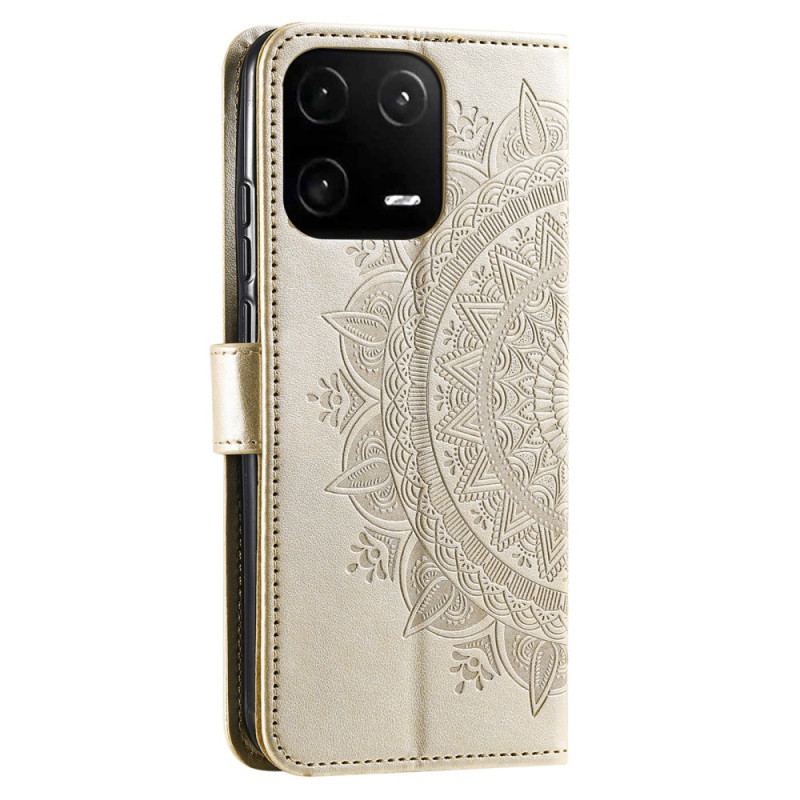 Capa Flip Para Xiaomi 13 Pro Mandala Sol Com Cordão