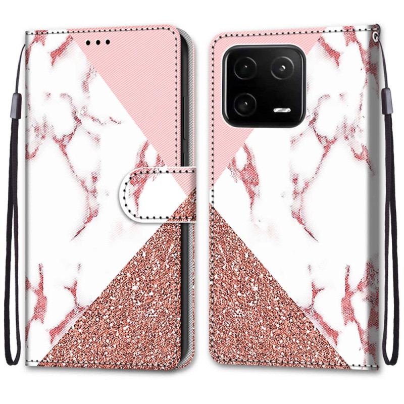 Capa Flip Para Xiaomi 13 Pro Triângulo De Mármore E Glitter