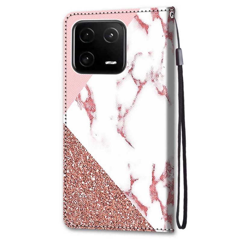 Capa Flip Para Xiaomi 13 Pro Triângulo De Mármore E Glitter