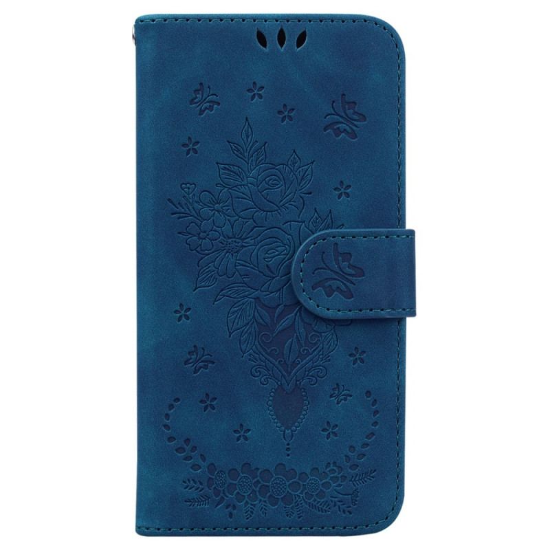 Capa Folio Para Xiaomi 13 Pro De Cordão Strappy Rosas E Borboletas