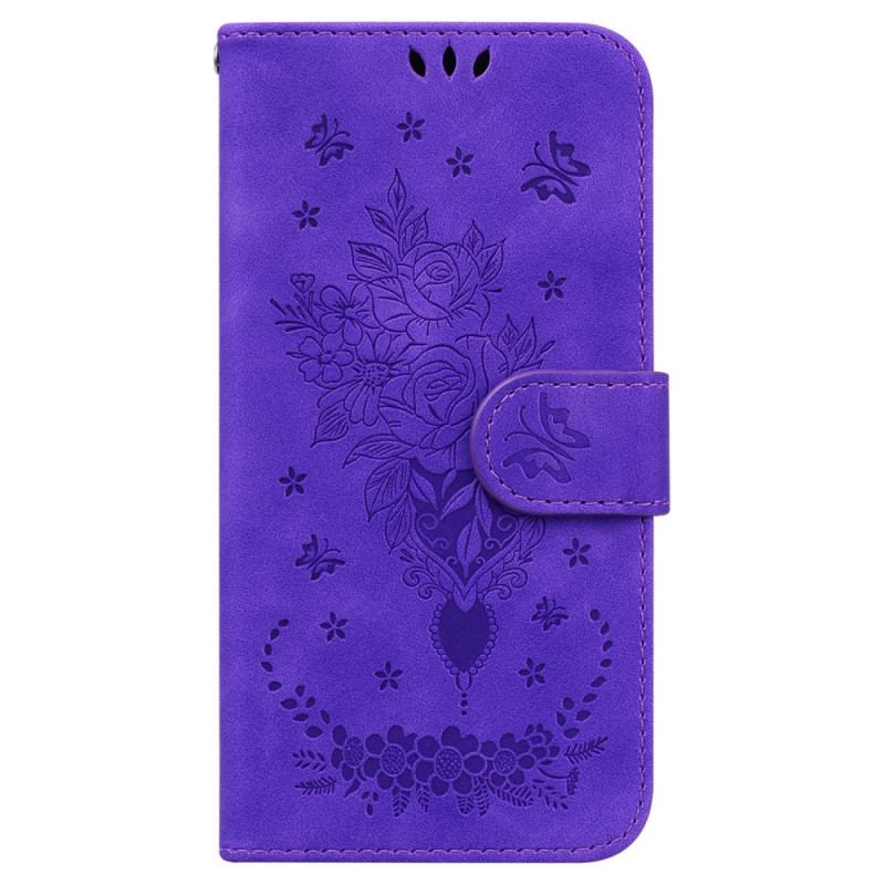 Capa Folio Para Xiaomi 13 Pro De Cordão Strappy Rosas E Borboletas