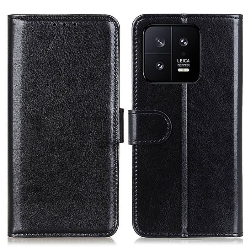 Capa Folio Para Xiaomi 13 Pro Couro Envernizado Falso