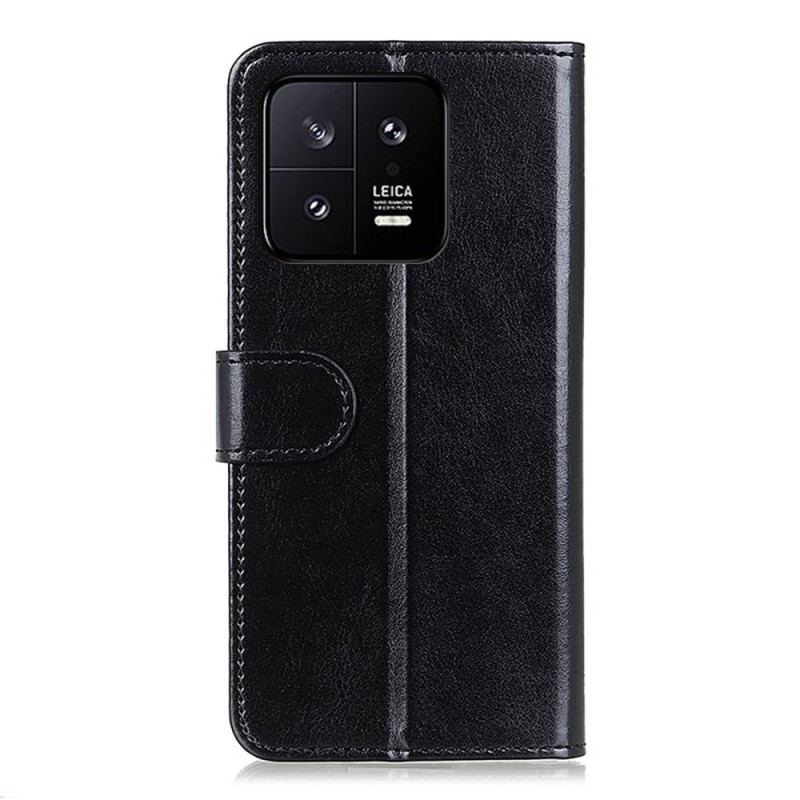 Capa Folio Para Xiaomi 13 Pro Couro Envernizado Falso