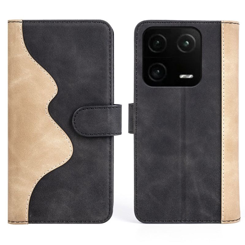 Capa Folio Para Xiaomi 13 Pro Estilo De Couro Ondulado