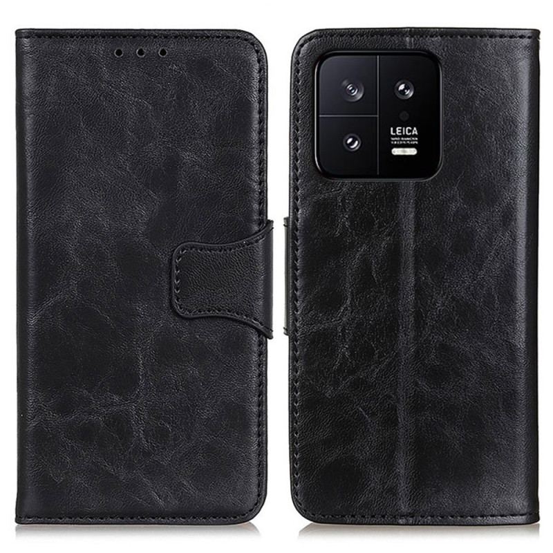 Capa Folio Para Xiaomi 13 Pro Fecho Reversível De Couro Rachado