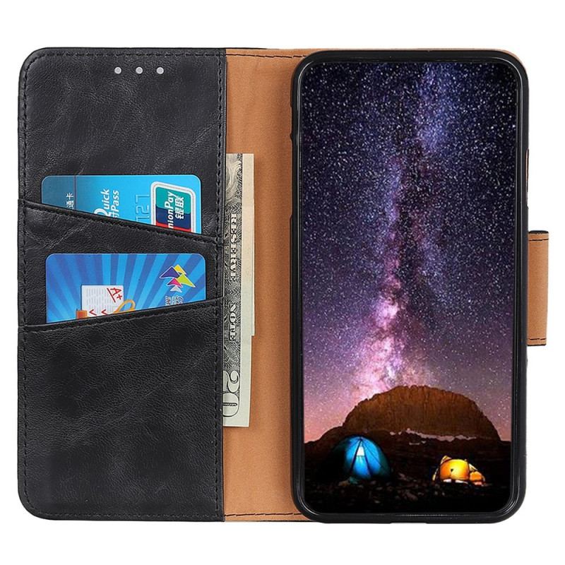 Capa Folio Para Xiaomi 13 Pro Fecho Reversível De Couro Rachado