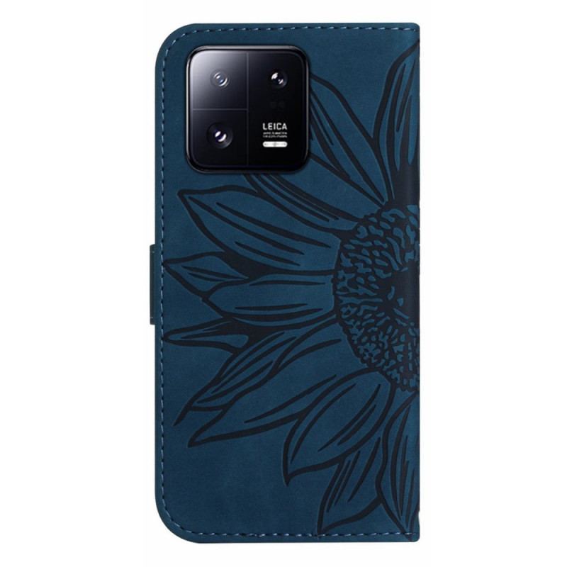 Capa Folio Para Xiaomi 13 Pro Flor Com Alça De Ombro