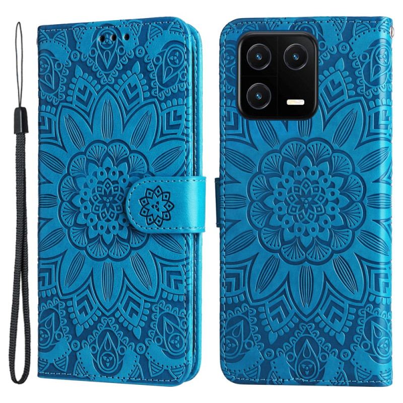 Capa Folio Para Xiaomi 13 Pro Mandala Sol Com Cordão