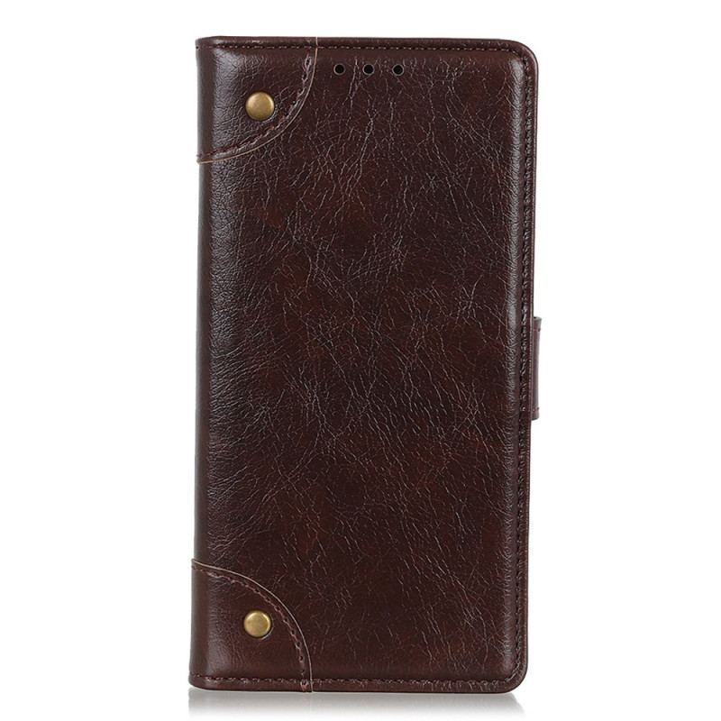 Capa Folio Para Xiaomi 13 Pro Rebites Vintage Estilo Couro Napa