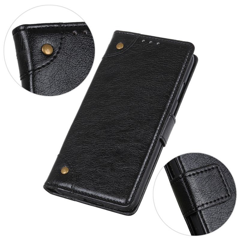 Capa Folio Para Xiaomi 13 Pro Rebites Vintage Estilo Couro Napa