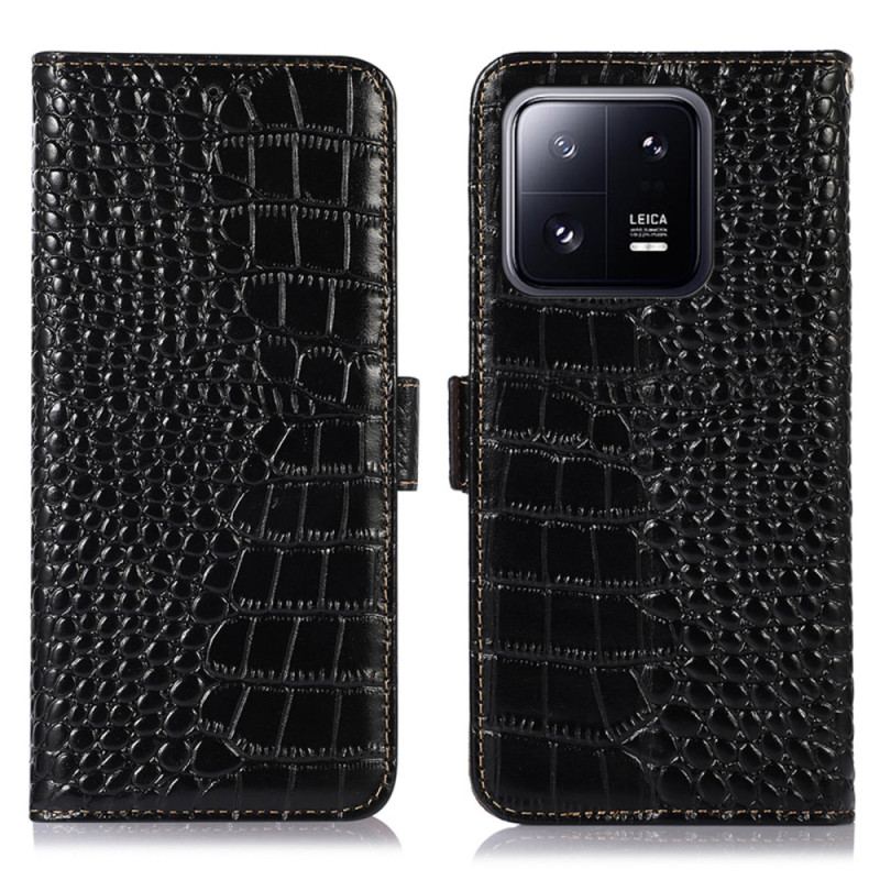 Capa Folio Para Xiaomi 13 Pro Rfid Estilo Crocodilo