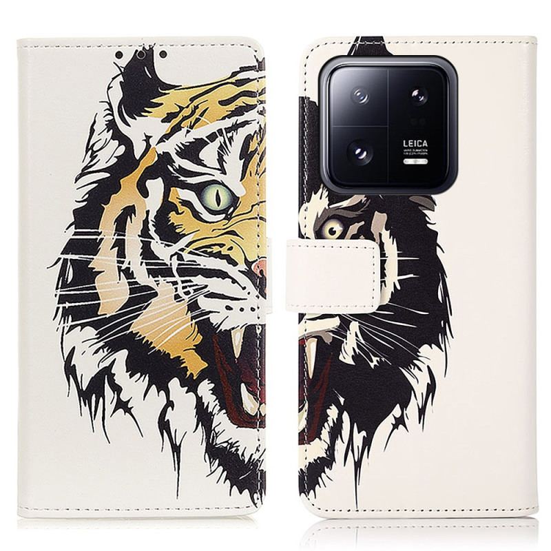 Capa Folio Para Xiaomi 13 Pro Tigre Feroz