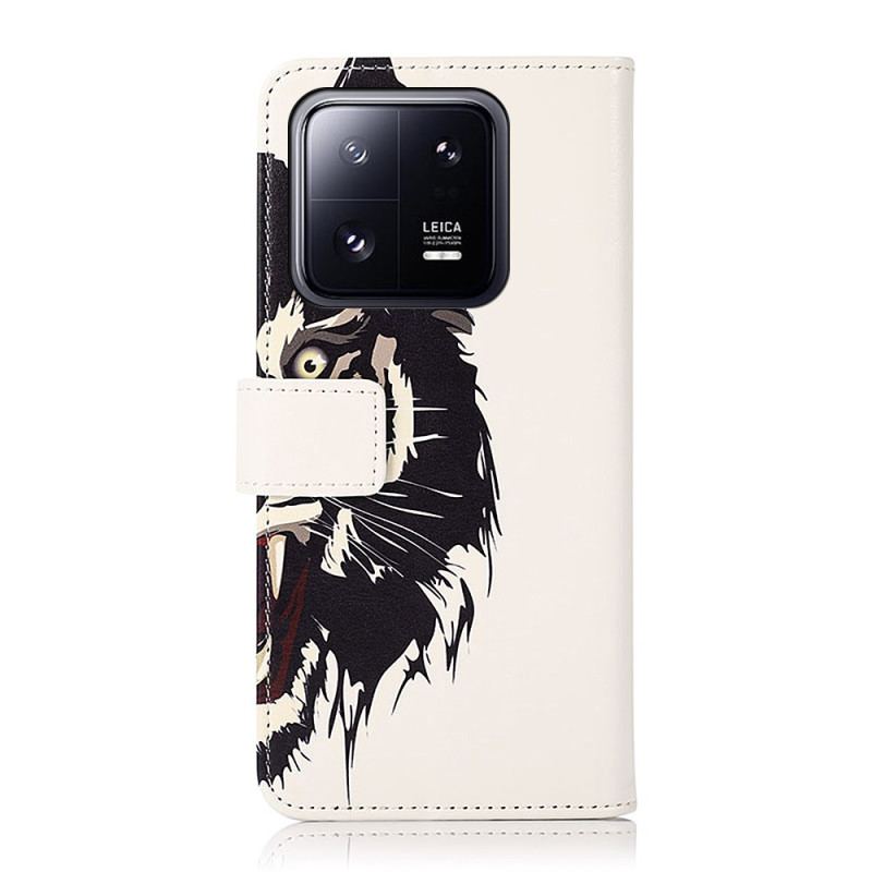 Capa Folio Para Xiaomi 13 Pro Tigre Feroz