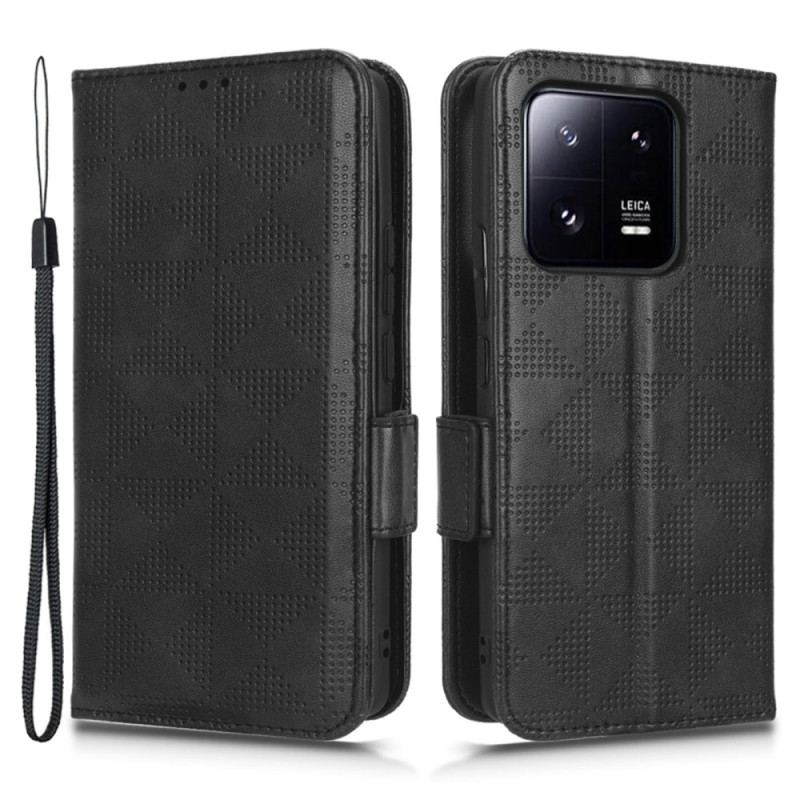 Capa Folio Para Xiaomi 13 Pro Triângulos Com Cordão