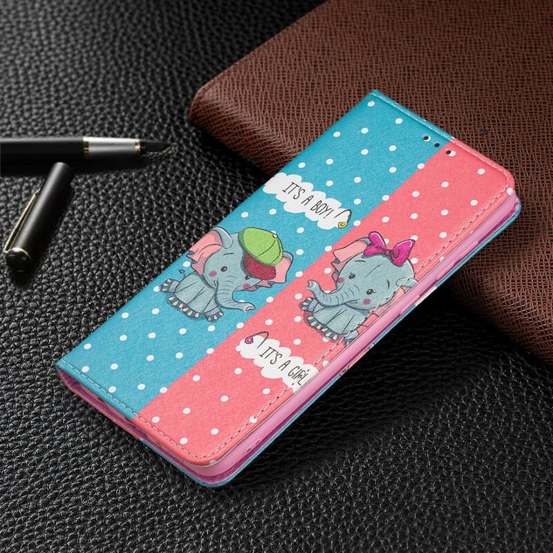 Capa De Celular Para Samsung Galaxy A21s Flip Bebês Elefantes