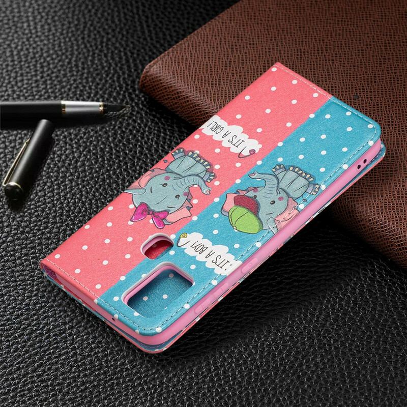 Capa De Celular Para Samsung Galaxy A21s Flip Bebês Elefantes