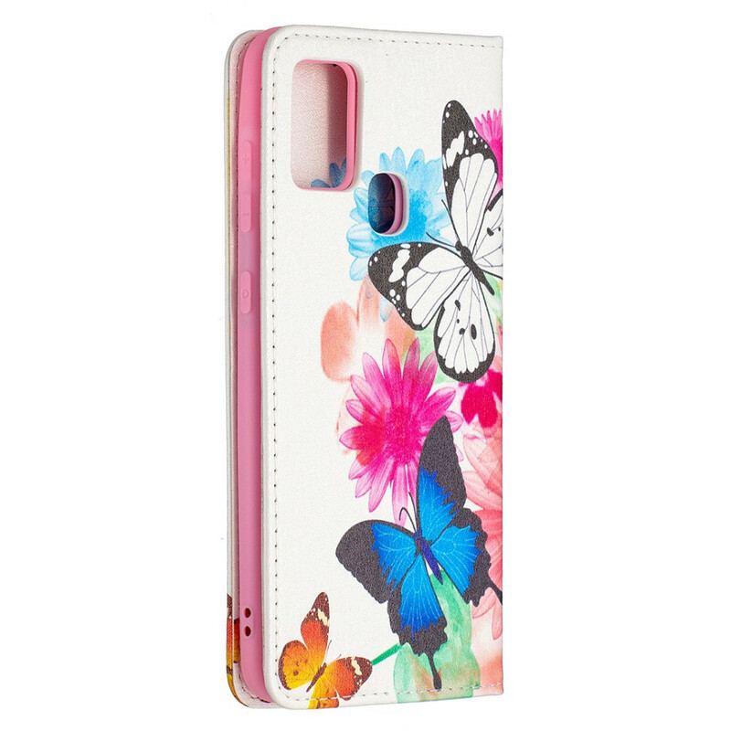 Capa De Celular Para Samsung Galaxy A21s Flip Borboletas Coloridas