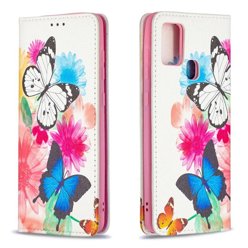 Capa De Celular Para Samsung Galaxy A21s Flip Borboletas Coloridas