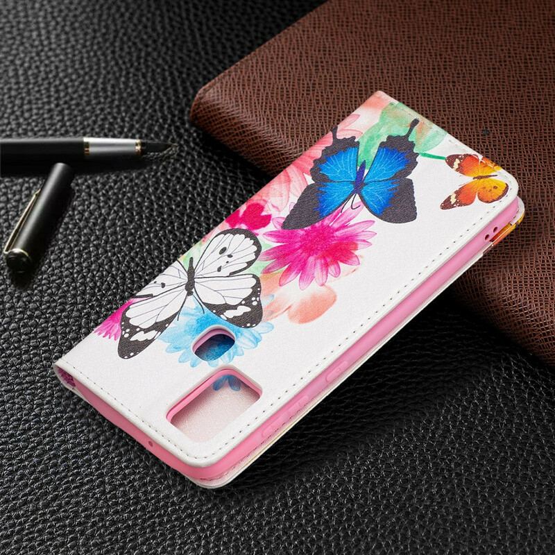 Capa De Celular Para Samsung Galaxy A21s Flip Borboletas Coloridas