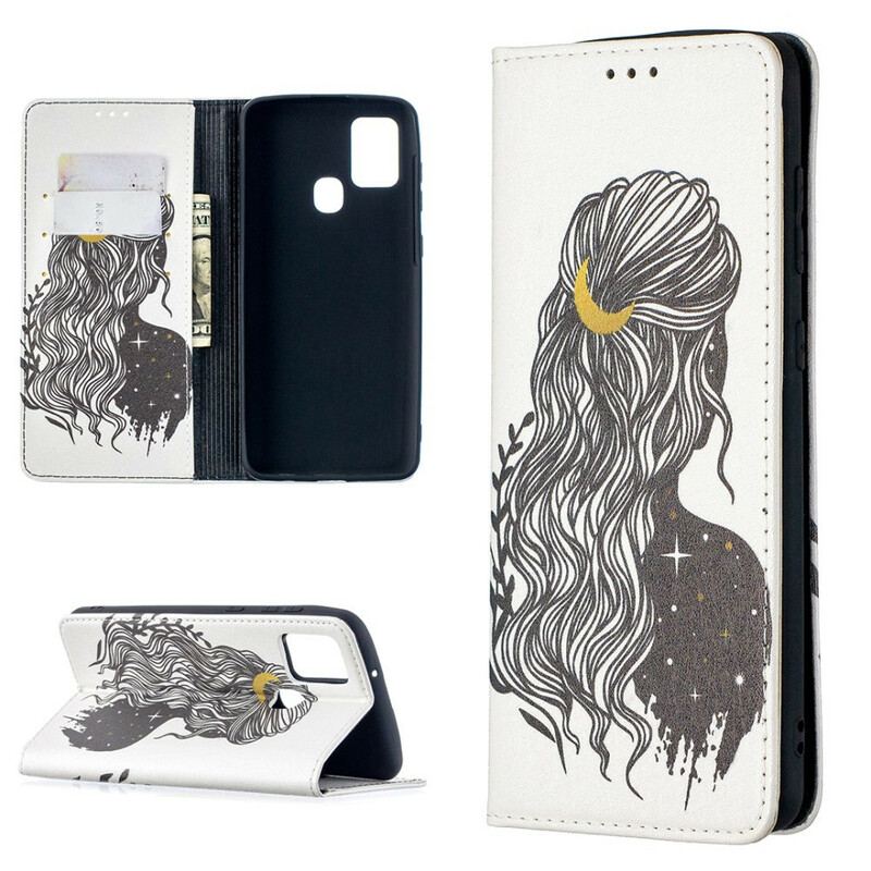 Capa De Celular Para Samsung Galaxy A21s Flip Cabelo Bonito