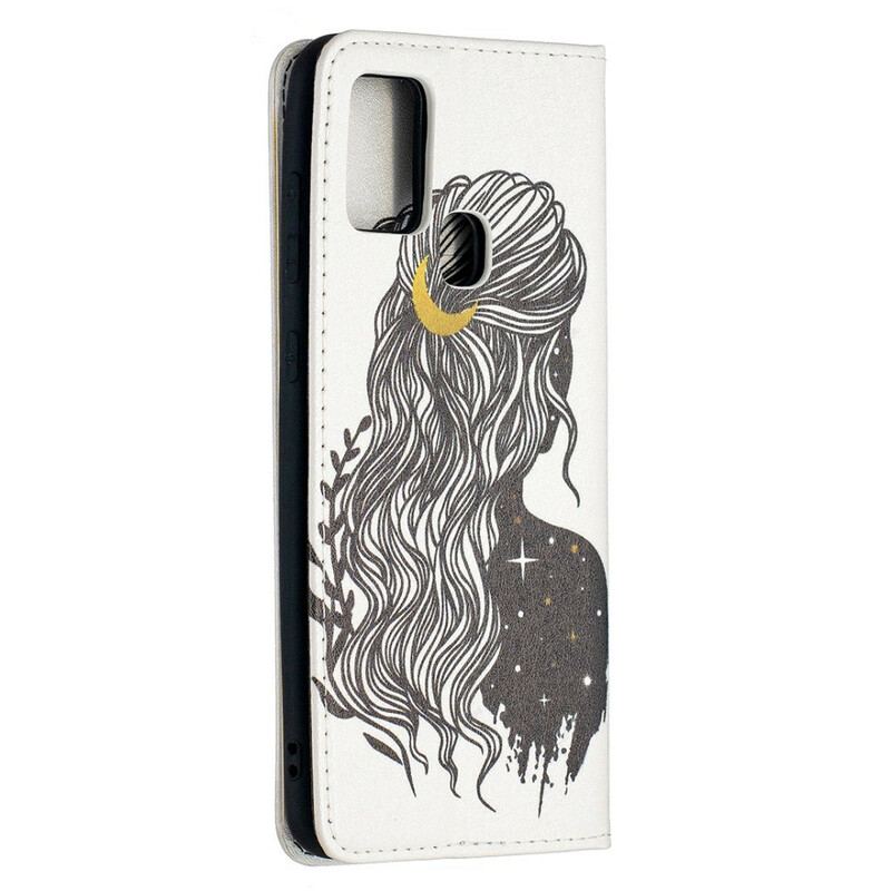 Capa De Celular Para Samsung Galaxy A21s Flip Cabelo Bonito