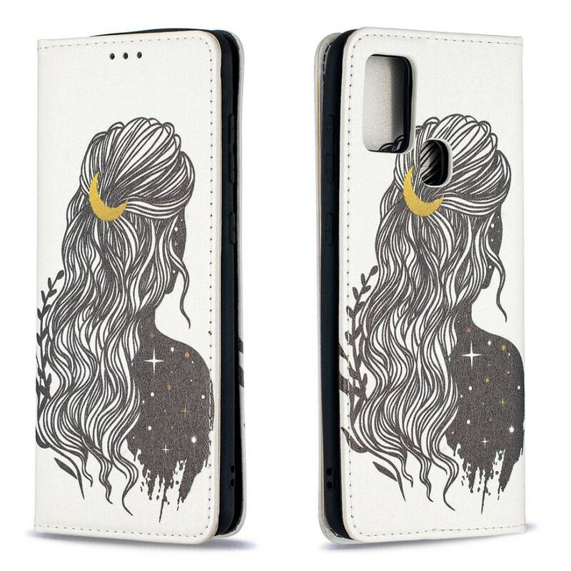 Capa De Celular Para Samsung Galaxy A21s Flip Cabelo Bonito