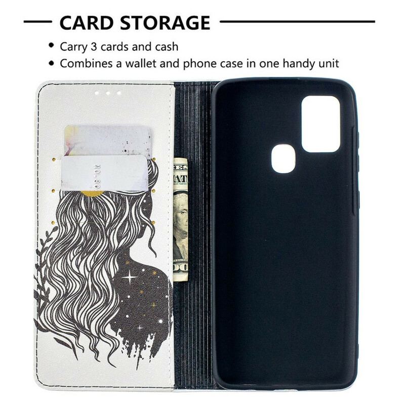 Capa De Celular Para Samsung Galaxy A21s Flip Cabelo Bonito