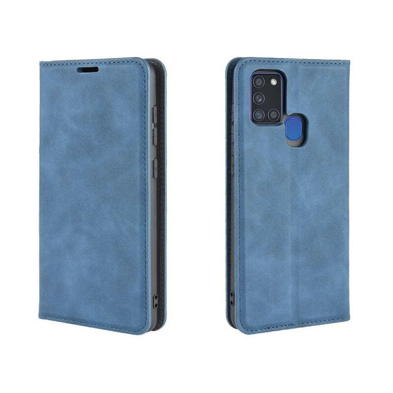 Capa De Celular Para Samsung Galaxy A21s Flip Efeito Couro Macio