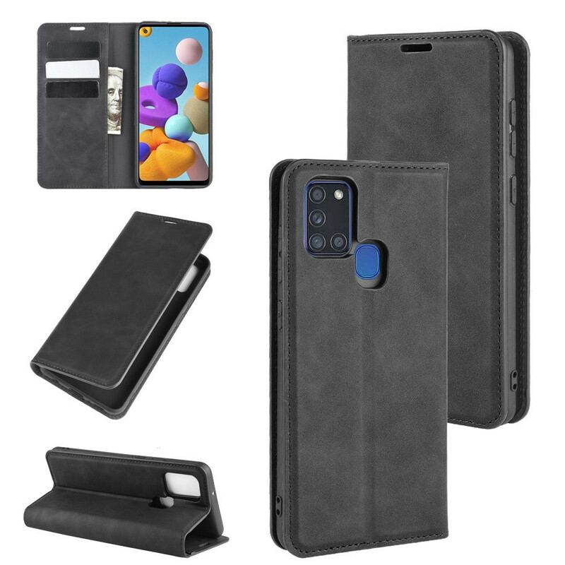 Capa De Celular Para Samsung Galaxy A21s Flip Efeito Couro Macio