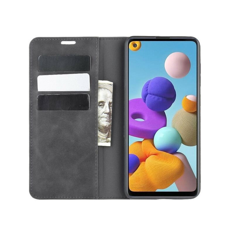 Capa De Celular Para Samsung Galaxy A21s Flip Efeito Couro Macio