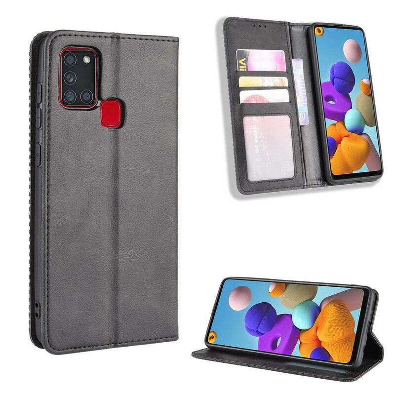 Capa De Celular Para Samsung Galaxy A21s Flip Efeito Couro Vintage Estilizado