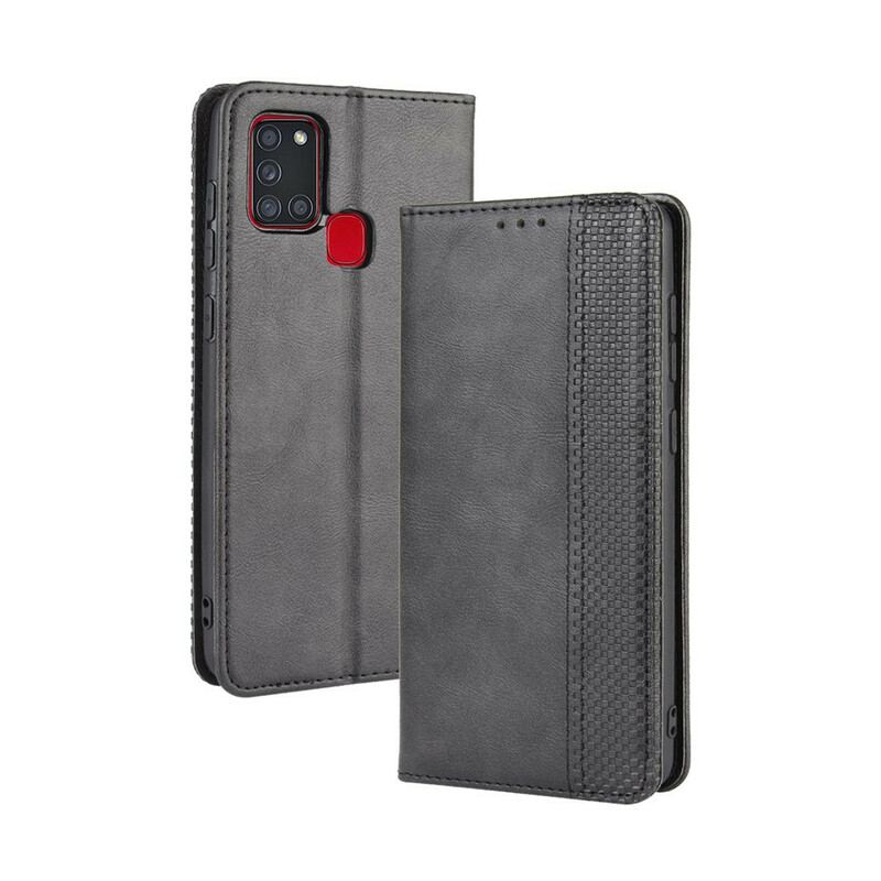 Capa De Celular Para Samsung Galaxy A21s Flip Efeito Couro Vintage Estilizado