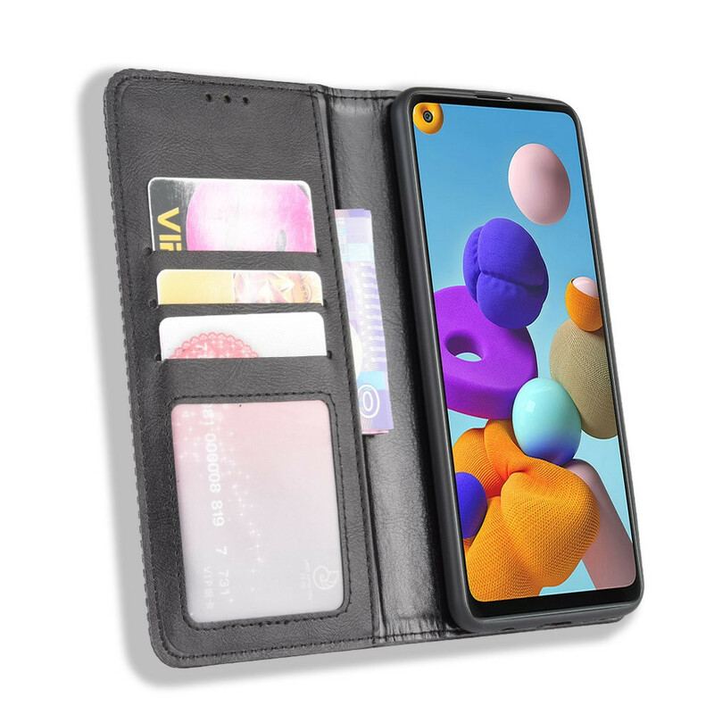 Capa De Celular Para Samsung Galaxy A21s Flip Efeito Couro Vintage Estilizado