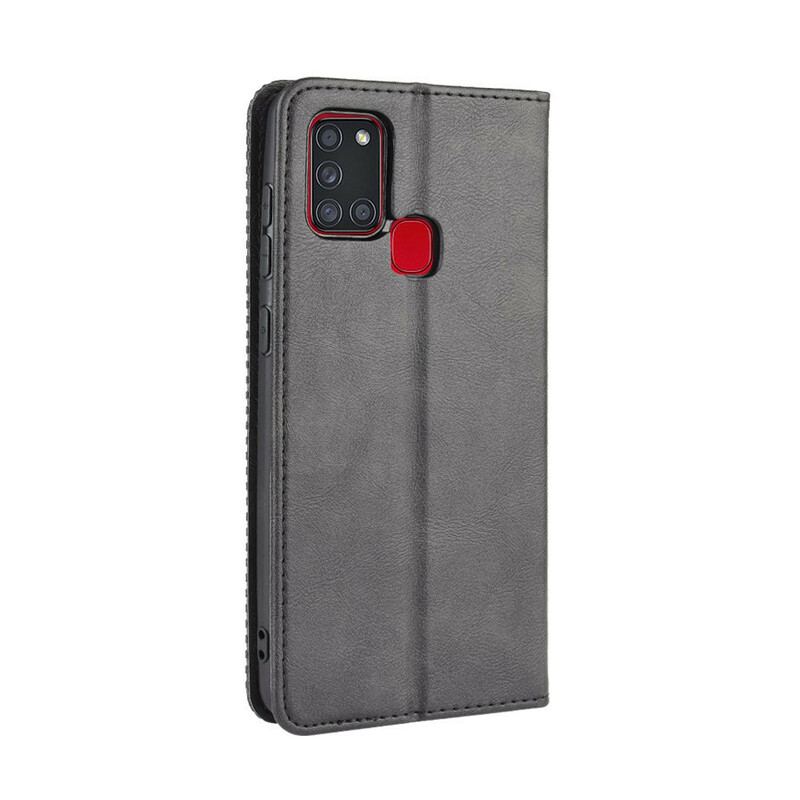 Capa De Celular Para Samsung Galaxy A21s Flip Efeito Couro Vintage Estilizado