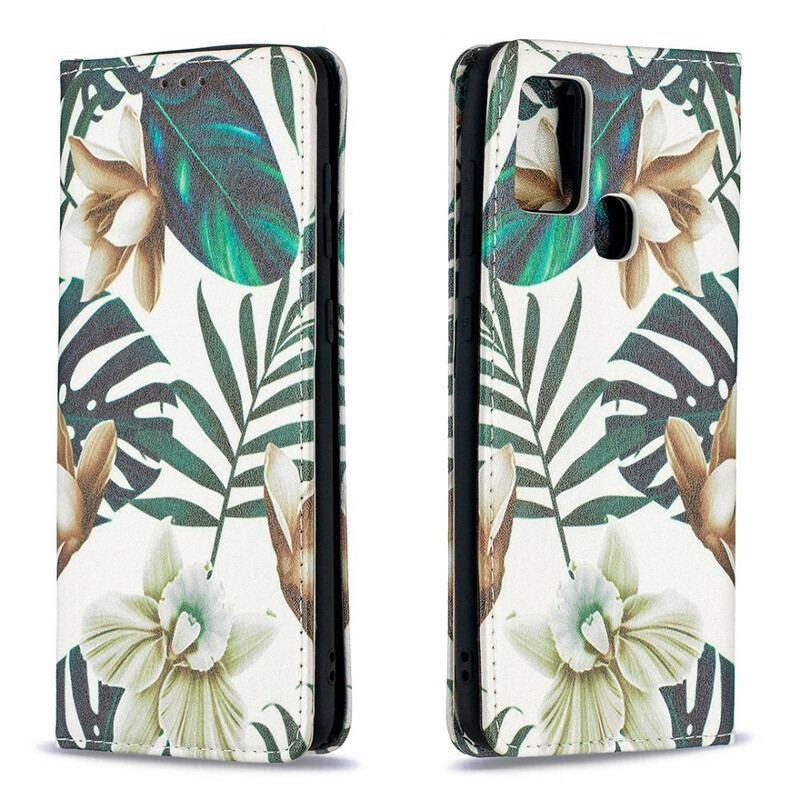 Capa De Celular Para Samsung Galaxy A21s Flip Folhas