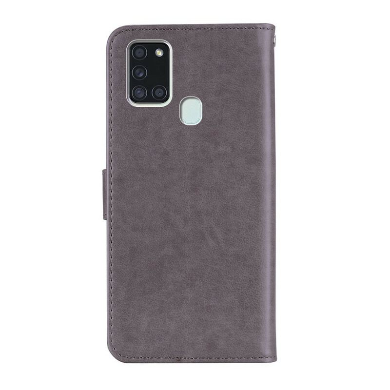 Capa De Couro Para Samsung Galaxy A21s Coruja Mandala E Charme