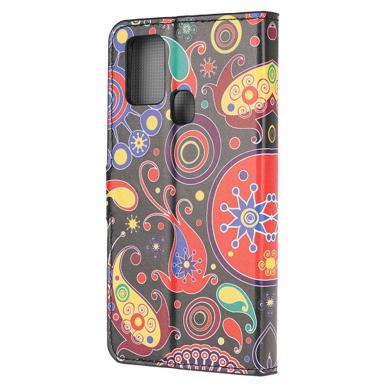 Capa De Couro Para Samsung Galaxy A21s Design Da Galáxia