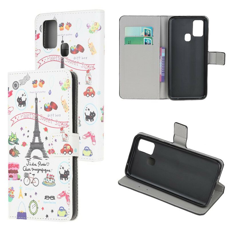 Capa De Couro Para Samsung Galaxy A21s Eu Amo Paris