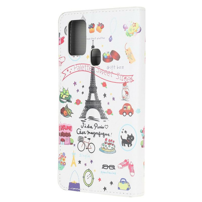 Capa De Couro Para Samsung Galaxy A21s Eu Amo Paris